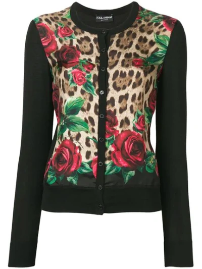 Dolce & Gabbana Rose Leopard Print Cardigan In Neutrals