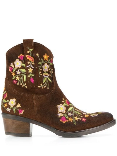Blugirl Floral Embroidered Boots In Brown