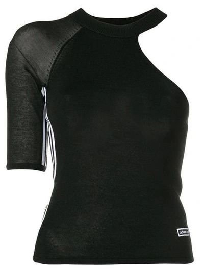 Adidas Originals One Shoulder Stretch T-shirt In Black
