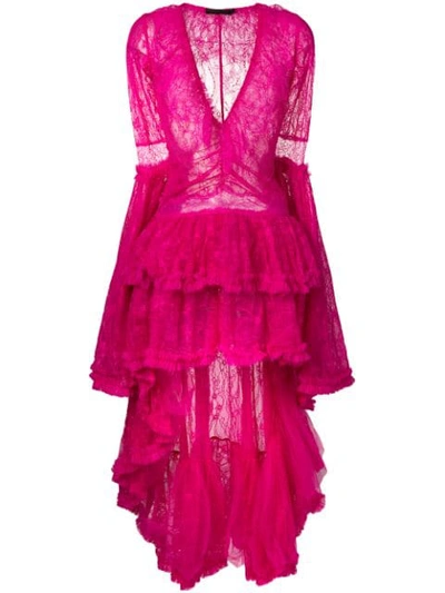 Amen Frill Tiered Lace Dress In Pink