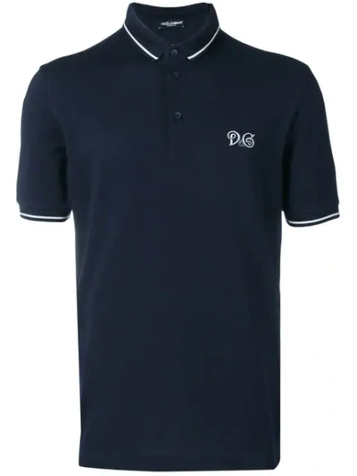 Dolce & Gabbana Logo Embroidered Polo Shirt In Blue