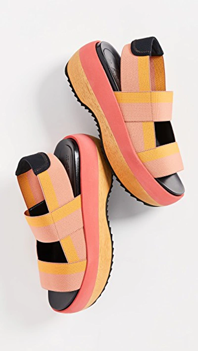 Marni Wedge Two Band Slingback Sandals In Coral/gold