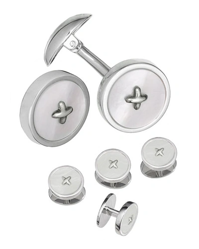 Jan Leslie Classic Button Mother-of-pearl Cufflinks Studs Set