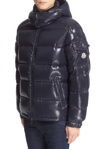 Moncler Maya Lacquered Down Jacket In Navy | ModeSens