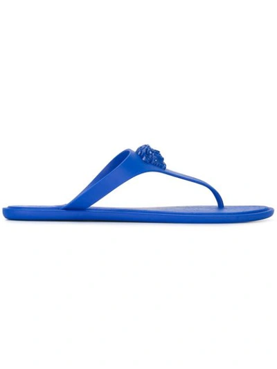 Versace Medusa Rubber Flip Flops Sandals In Blue