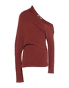 Roberto Cavalli One-shoulder Ribbed Alpaca, Silk And Cashmere-blend Sweater In Brick