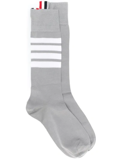 Thom Browne 4-bar Mid-calf Cotton Socks In 055 Lt Grey
