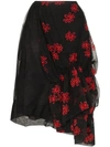 Simone Rocha Tulle Floral Embroidered Skirt In Black/red