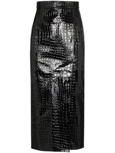 Aleksandre Akhalkatsishvili Crocodile-effect Vinyl Pencil Skirt In Black