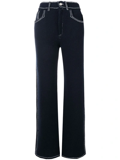 Barrie Blue Contrast Stitch Knitted Flared Trousers