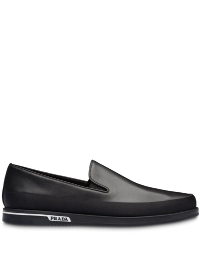Prada Saint Tropez Leather Slip-on Sneakers In Black