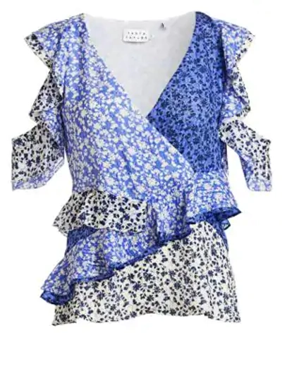 Tanya Taylor Ditsy Floral Silk Top In Navy Lavender