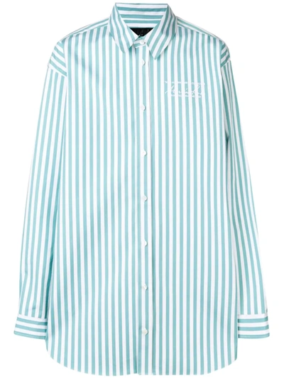 Martine Rose Logo Embroidered Candy Stripe Shirt In White,light Blue