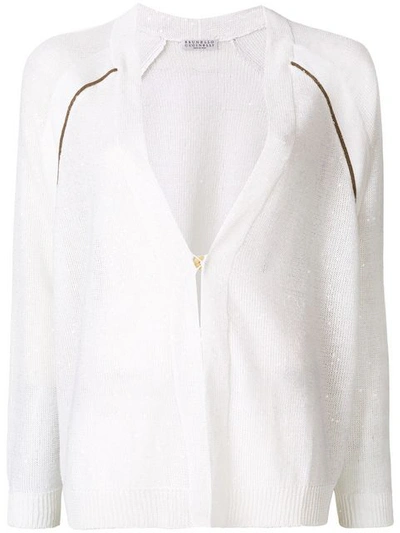 Brunello Cucinelli Beaded Raglan Cardigan In White