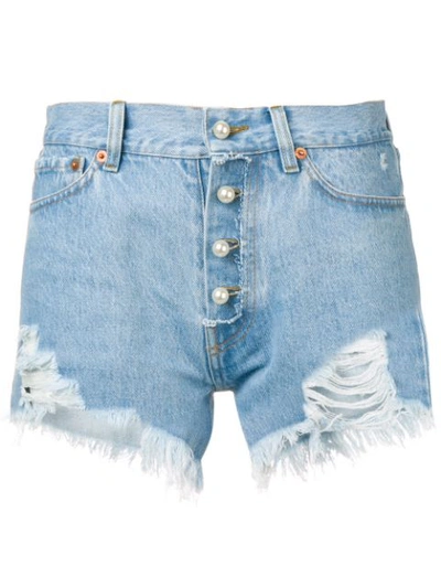 Forte Dei Marmi Couture Pearl-embellished Distressed Shorts In Blue