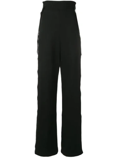 Diesel Red Tag Buttoned Wide Leg Track Pants In Black