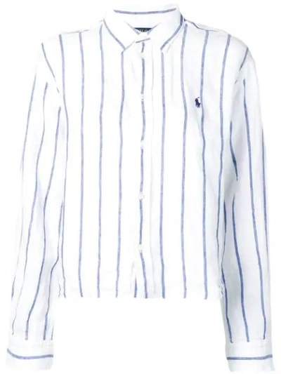Polo Ralph Lauren Embroidered Logo Striped Linen Shirt In White