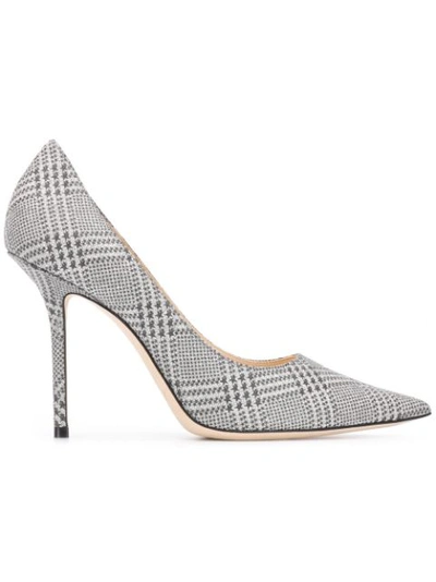 Jimmy Choo Love 100 Glittered Checked Leather Pumps In Silver