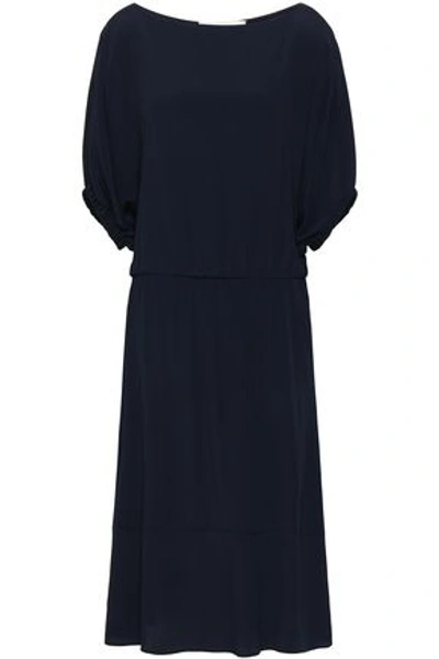 Marni Woman Gathered Crepe De Chine Midi Dress Navy