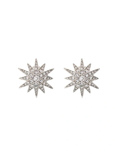Kenneth Jay Lane Silver Tone Starburst Crystal Clip Earrings