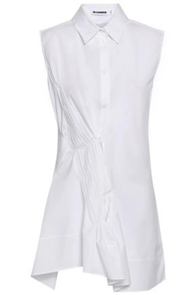 Jil Sander Woman Asymmetric Pleated Cotton-poplin Shirt White