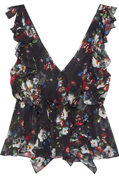 Marissa Webb Viola Ruffled Floral-print Silk-georgette Top In Black