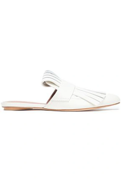 Marni Woman Fringed Glossed-leather Slippers White