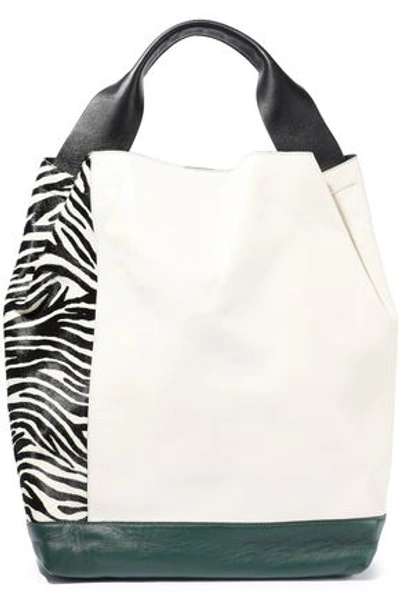 Marni Woman Pod Paneled Leather And Zebra-print Calf Hair Shoulder Bag Ecru