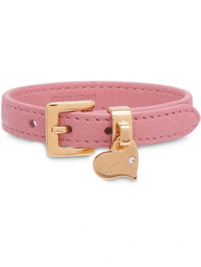 Miu Miu Madras Leather Bracelet In Pink