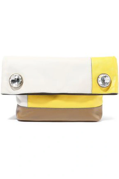 Marni Woman Crystal-embellished Color-block Leather Clutch Neutral