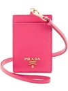 Prada Logo-plaque Badge Holder In Pink