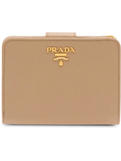 Prada Logo-plaque Square Wallet In Neutrals