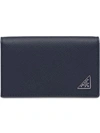 Prada Saffiano Leather Card Holder In Blue