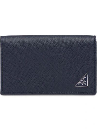 Prada Saffiano Leather Card Holder In Blue