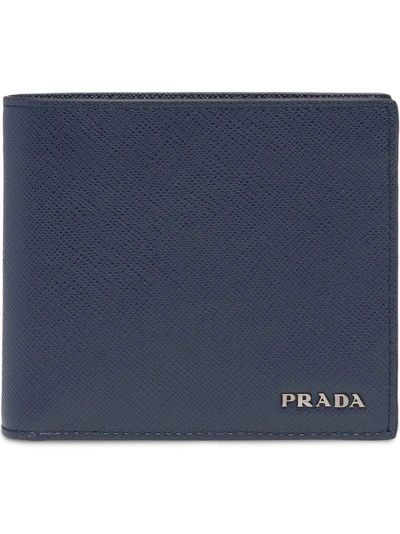 Prada Portemonnaie Aus Saffiano-leder In Blue