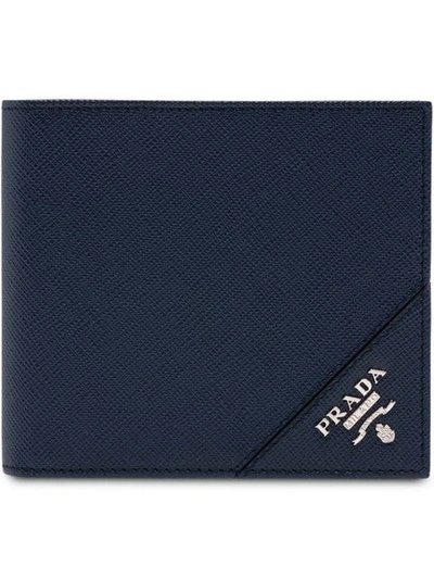 Prada Saffiano Leather Wallet In Blau