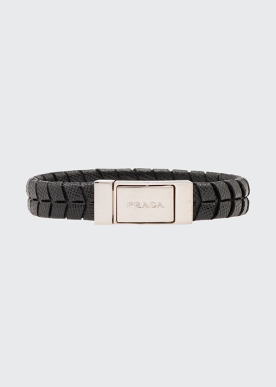 Prada Braided Saffiano Leather Bracelet In F0002 Nero