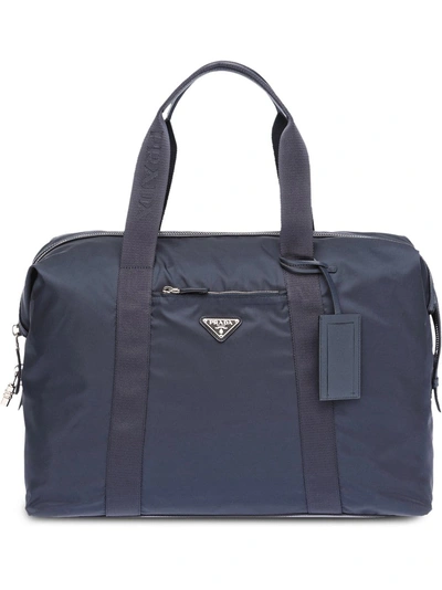 Prada Logo Plaque Holdall In Blau