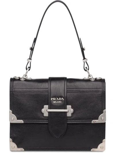 Prada Cahier Printed Leather Handbag In Schwarz