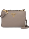 Prada Double Zip Shoulder Bag In Grau