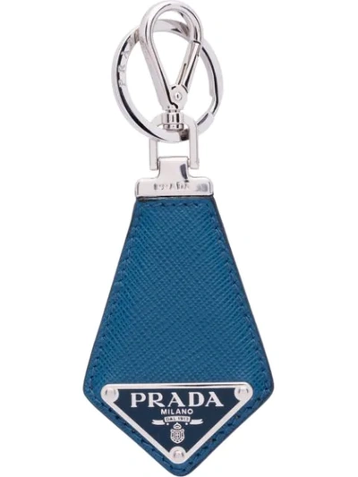 Prada Saffiano Leather Keychain In Blau