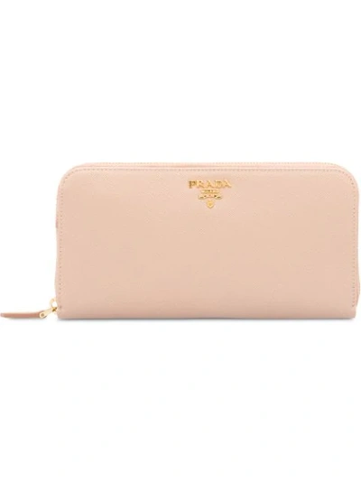 Prada Logo Plaque Continental Wallet In Neutrals