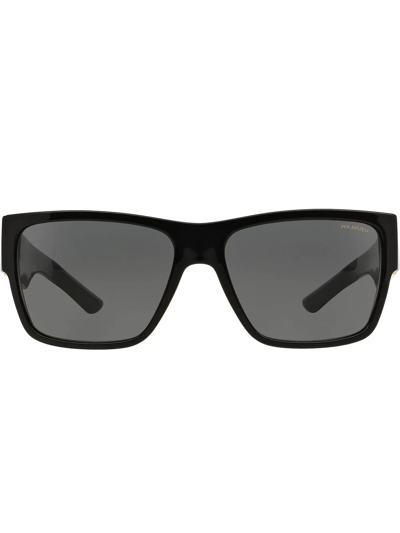 Versace Eyewear 装饰标牌方框太阳眼镜 - 黑色 In Black