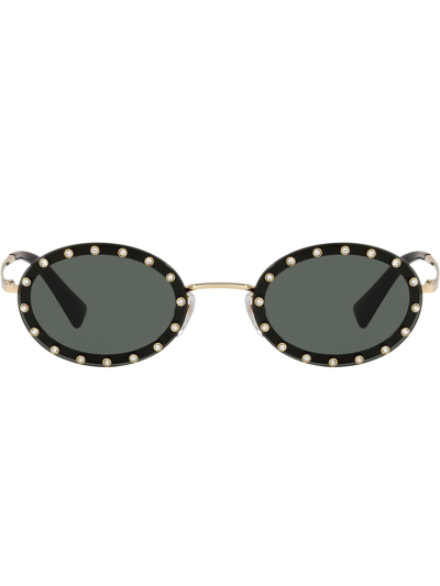 Valentino Round Frame Sunglasses In Noir
