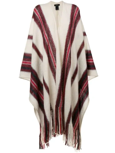 Isabel Marant Fringed Striped Poncho In Neutrals