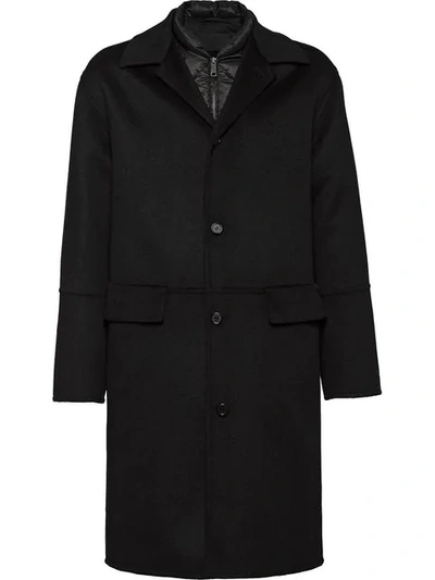 Prada Wool Coat With Puffer Jacket Lining In Schwarz