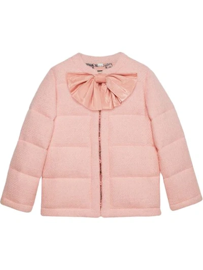Gucci Padded Tweed Jacket With Bow In Pink