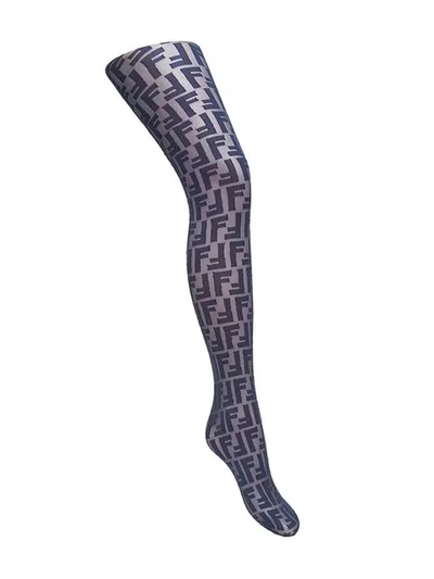 Fendi Embroidered Ff Logo Tights In Blue