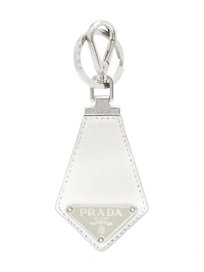 Prada Logo Keyring In Weiss