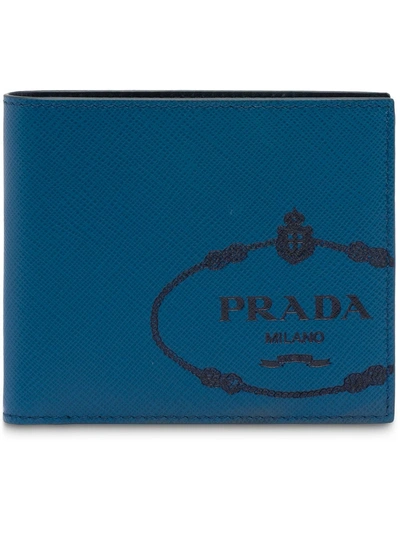 Prada Portemonnaie Mit Logo-print - Blau In Blue